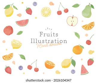 A frame of a fruit illustration.
This illustration is related to background, banner, template, advertisement, fruit, tropical, summer, etc.