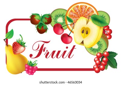 Frame with fruit -  kiwi, apple, strawberry, nuts,orange