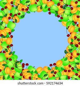 Frame of fruit on a blue background in the form of a circle