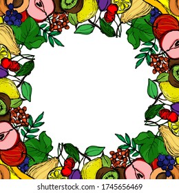 frame, fruits and berries, ornament for different design, menu design, cards, isolate on a white background