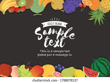 Frame of fruits of the blackboard wind background (horizontal type)