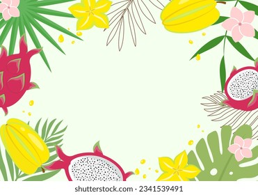 Frame with fruits and leaves. Vector illustration 