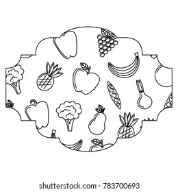 frame with fruits and vegetables pattern