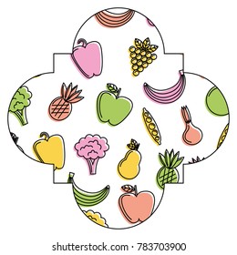 frame with fruits and vegetables pattern