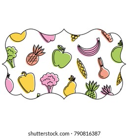frame with fruits and vegetables pattern