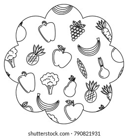 frame with fruits and vegetables pattern