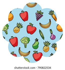 frame with fruits and vegetables pattern