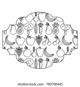 frame with fruits and vegetables pattern background