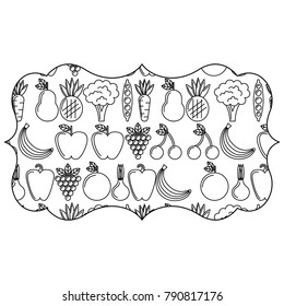 frame with fruits and vegetables pattern background