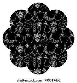 frame with fruits and vegetables pattern background