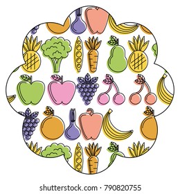 frame with fruits and vegetables pattern background
