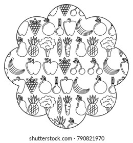 frame with fruits and vegetables pattern background