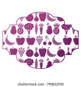frame with fruits and vegetables pattern background