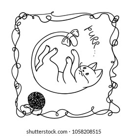 frame with funny cartoon cat. Clipart. hands painted kitten. Vector illustration
