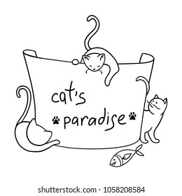 frame with funny cartoon cats. Clipart. hands painted kittens. Vector illustration