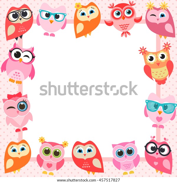 Frame Funny Owls Stock Vector Royalty Free 457517827