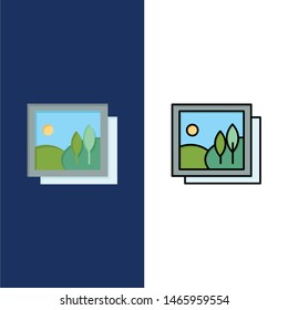 Frame, Gallery, Image, Picture  Icons. Flat and Line Filled Icon Set Vector Blue Background. Vector Icon Template background