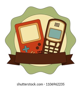 frame with game pad and cellphone retro style