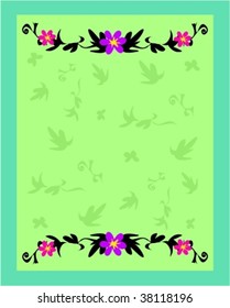 Frame of Gentle Green Leaves and Flowers Vector