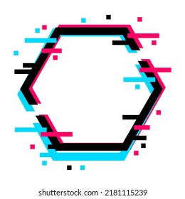 Frame of geometric shape with glitch effect. Modern trendy design elements. Vector illustration isolated on white background.