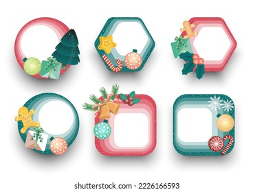 Frame Geometric Shapes, Composed Of Christmas Decorations, Vector Images. for cards, and graphics. for flyers, posters, prints, decorations, cards, and graphics.