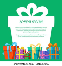 Frame with gift boxes. Greeting card. Vector illustration