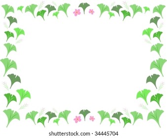 Frame of Gingko Leaves and Flowers Vector