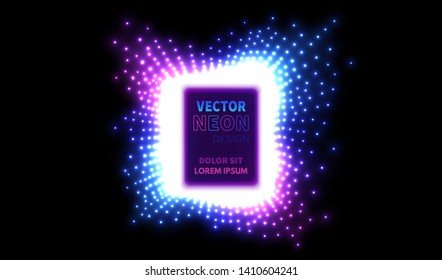 Frame from glowing light particles, vector neon design.
