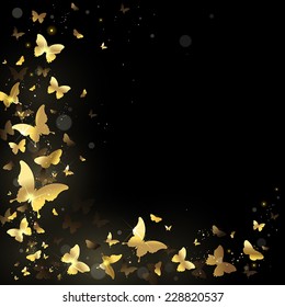 frame with gold butterflies on a black background