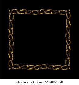 Frame of gold chains on a black background. Vector illustration.