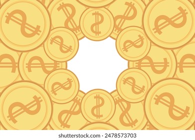 Frame of gold coins dollar cents. Realistic money seamless border coin gold