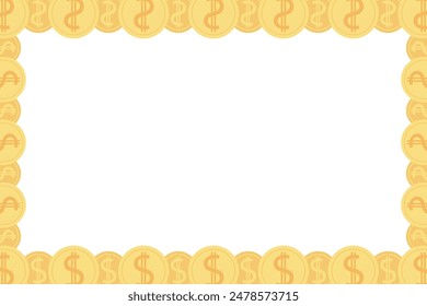 Frame of gold coins dollar cents. Realistic money seamless border coin gold