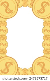 Frame of gold coins dollar cents. Realistic money seamless border coin gold