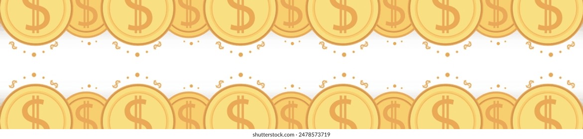 Frame of gold coins dollar cents. Realistic money seamless border coin gold