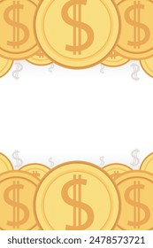 Frame of gold coins dollar cents. Realistic money seamless border coin gold