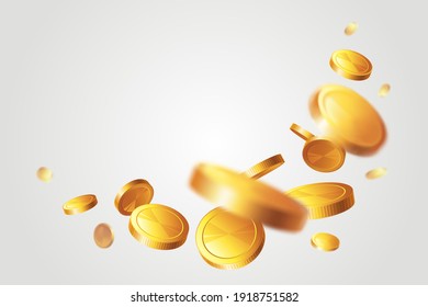 Frame With Gold Coins On Light Background. Rain Of Money. Jackpot Or Success Concept. Illustration With Place For Text.