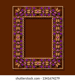 frame gold color with amethysts on brown background