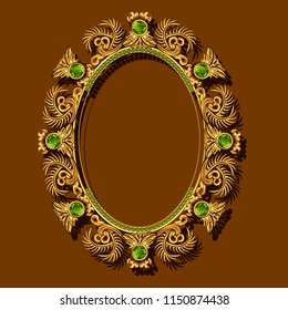 frame gold color with emeralds on brown background