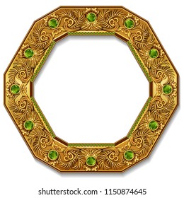 frame gold color with emeralds on white background