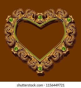 frame gold color with emeralds on brown background