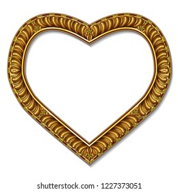 frame gold color with emeralds on white background