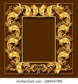 frame gold color with shadow on brown background