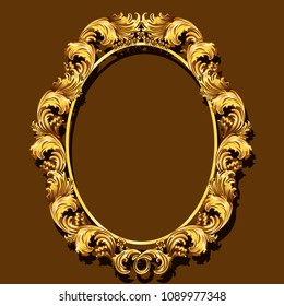 frame gold color with shadow on brown background