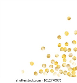 Frame with Gold Confetti Isolated on White Background. Festive Pattern with Tinsels for Christmas and New Year Decoration, Birthday Invitation, Poster or Greeting Card. Vector Gold Confetti.