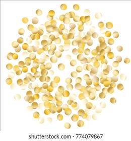 Frame with Gold Confetti Isolated on White Background. Festive Pattern with Sparkles for Christmas and New Year Decoration, Birthday Invitation, Poster or Greeting Card. Wreath of Gold Confetti.