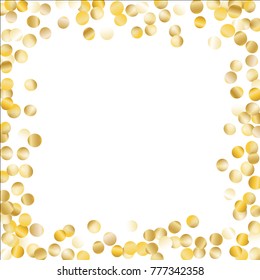 Frame with Gold Confetti Isolated on White Background. Festive Pattern with Glitter for Christmas and New Year Decoration, Birthday Invitation, Poster or Greeting Card. Vector Gold Confetti.