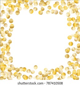 Frame with Gold Confetti Isolated on White Background. Festive Pattern with Tinsels for Christmas and New Year Decoration, Birthday Invitation, Poster or Greeting Card. Vector Gold Confetti.