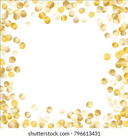 Frame with Gold Confetti Isolated on White Background. Festive Pattern with Glitter for Christmas and New Year Decoration, Birthday Invitation, Poster or Greeting Card. Vector Gold Confetti.