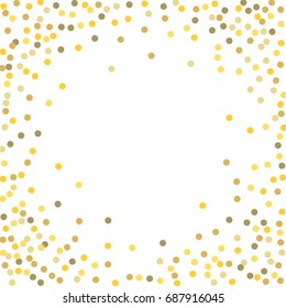 A frame of gold confetti points. Abstract scatter of confetti on a white background. Astral design. Vector illustration.