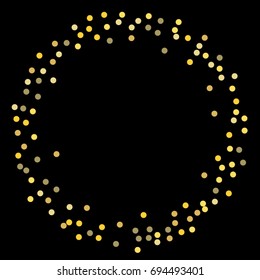 A frame of gold confetti points. Abstract scatter of confetti on a black background. Astral design. Vector illustration.